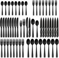 high-quality 48-piece matte black silverware set for 8, rust-resistant stainless steel flatware set with steak knives, hand wash recommended логотип