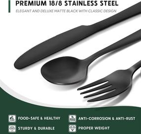 img 2 attached to High-Quality 48-Piece Matte Black Silverware Set for 8, Rust-Resistant Stainless Steel Flatware Set with Steak Knives, Hand Wash Recommended