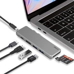 img 4 attached to 7в1 USB C хаб адаптер для MacBook Air/Pro 💻 2019/2018-2016 с 4K HDMI, USB 3.0, SD/Micro кардридерами и дополнительными функциями.