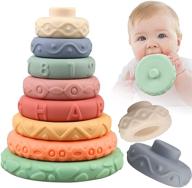 🔠 set of 8 stacking rings soft toys for babies 6-18 months - sensory educational montessori blocks for toddlers - infant developmental teething learning stacker - ideal for girls, boys, and newborns logo