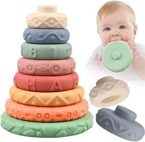 img 4 attached to 🔠 Set of 8 Stacking Rings Soft Toys for Babies 6-18 Months - Sensory Educational Montessori Blocks for Toddlers - Infant Developmental Teething Learning Stacker - Ideal for Girls, Boys, and Newborns