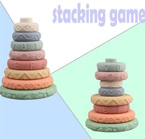 img 1 attached to 🔠 Set of 8 Stacking Rings Soft Toys for Babies 6-18 Months - Sensory Educational Montessori Blocks for Toddlers - Infant Developmental Teething Learning Stacker - Ideal for Girls, Boys, and Newborns