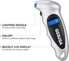 img 1 attached to 🔢 GSSUSA Цифровой датчик давления в шинах 150 PSI - Идеально подходит для автомобиля, грузовика, велосипеда и мотоцикла, с подсветкой ЖК-дисплея, нескользящей рукояткой и освещенным наконечником (Серебро, набор из 2 шт.)