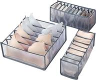 👙 women's foldable nylon bra underwear drawer organizer - closet dresser divider for panties, ties, socks, baby clothes - 3 packs (6/7/11 grid, gray) логотип