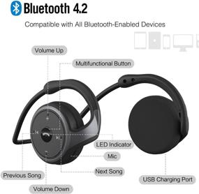 img 1 attached to Compact Wrap Around Head Bluetooth Headphones - Sports Wireless Headset with Crystal-Clear Sound, Mic, Foldable, Portable in Purse, 12-Hour Battery - Black