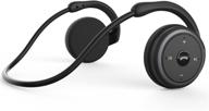 compact wrap around head bluetooth headphones - sports wireless headset with crystal-clear sound, mic, foldable, portable in purse, 12-hour battery - black logo