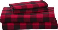 🛏️ rustic buffalo check flannel bed sheet set by amazon brand – stone & beam, queen size, red and black logo
