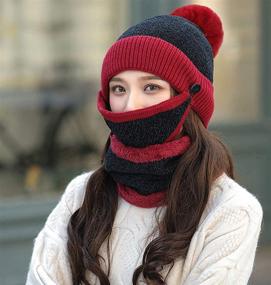 img 3 attached to Women's Winter Knit Beanie Hat with 🧣 Pompom, Scarf, and Mask Set - Cozy and Warm