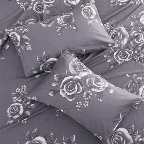 img 1 attached to 🌹 Wake In Cloud - Dark Grey Floral Sheet Set: 100% Cotton Bedding with White Rose Flower Pattern (4pcs, Queen Size)