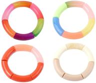 💎 add sparkle to your style with colorful bling punk candy color elastic acrylic tube bracelet - a fashionable geometric tube link chain stretch adjustable bangle for women and girls logo