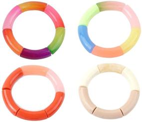 img 4 attached to 💎 Add Sparkle to Your Style with COLORFUL BLING Punk Candy Color Elastic Acrylic Tube Bracelet - A Fashionable Geometric Tube Link Chain Stretch Adjustable Bangle for Women and Girls