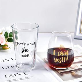 img 2 attached to 🍺 I Said Yes That’s What She Said Stemless Wine Glass and Beer Glass Combo: Perfect Engagement Gifts for Couples Him Her! [Valentine’s Day & Wedding Gift Set of 2]