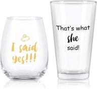 🍺 i said yes that’s what she said stemless wine glass and beer glass combo: perfect engagement gifts for couples him her! [valentine’s day & wedding gift set of 2] logo