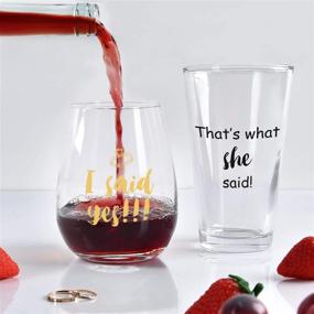 img 3 attached to 🍺 I Said Yes That’s What She Said Stemless Wine Glass and Beer Glass Combo: Perfect Engagement Gifts for Couples Him Her! [Valentine’s Day & Wedding Gift Set of 2]