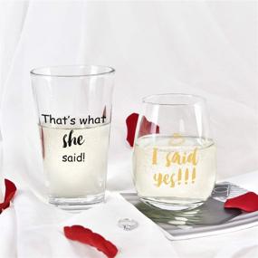 img 1 attached to 🍺 I Said Yes That’s What She Said Stemless Wine Glass and Beer Glass Combo: Perfect Engagement Gifts for Couples Him Her! [Valentine’s Day & Wedding Gift Set of 2]