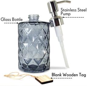 img 3 attached to 🔹 JASAI Grey Diamond Design Glass Soap Dispenser - 304 Rust Proof Stainless Steel Pump - 12 Ounce Kitchen, Bathroom, Hand, Dish Soap Dispenser