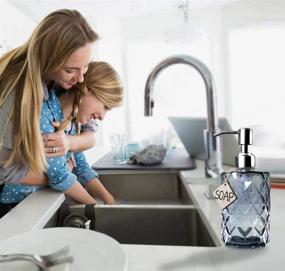 img 1 attached to 🔹 JASAI Grey Diamond Design Glass Soap Dispenser - 304 Rust Proof Stainless Steel Pump - 12 Ounce Kitchen, Bathroom, Hand, Dish Soap Dispenser