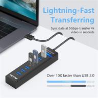 ivetto 7-портовый usb hub splitter 3.0 с светодиодным светом, 4ft 💡 длинный кабель - идеально подходит для ноутбука, пк, mac, surface pro и нескольких usb-устройств. логотип