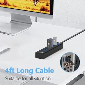 img 1 attached to IVETTO 7 Port USB HUB Splitter 3.0 with LED Light, 4Ft 💡 Long Cable - Ideal for Laptop, PC, Mac, Surface Pro and Multiple USB Devices