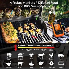 img 2 attached to 🔥 Ultimate Wireless Meat Thermometer: Accurate & Fast with 4 Probes, 500ft Remote Control, Alarm & Timer - Ideal for Grilling, Smoker, BBQ, Oven