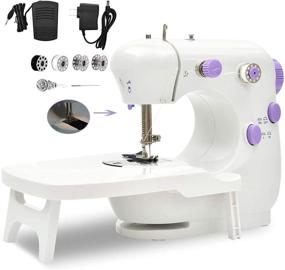 img 4 attached to Portable Household Sewing Machine for Beginners - Lightweight Mini Sewing Machine with Extension Table in Purple - Includes Sewing Kit for Household or Travel