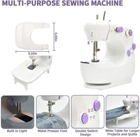 img 3 attached to Portable Household Sewing Machine for Beginners - Lightweight Mini Sewing Machine with Extension Table in Purple - Includes Sewing Kit for Household or Travel