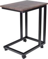 rustic brown industrial side table with wheels - c shaped end table for couch and bedside - stable metal frame - versatile sofa table for coffee, snacks, and laptops (black) logo