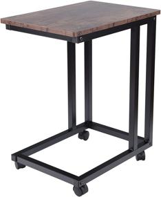 img 4 attached to Rustic Brown Industrial Side Table with Wheels - C Shaped End Table for Couch and Bedside - Stable Metal Frame - Versatile Sofa Table for Coffee, Snacks, and Laptops (Black)