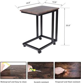 img 3 attached to Rustic Brown Industrial Side Table with Wheels - C Shaped End Table for Couch and Bedside - Stable Metal Frame - Versatile Sofa Table for Coffee, Snacks, and Laptops (Black)