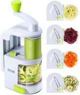 🥒 spiralizer vegetable slicer (4-in-1 rotating blades) - heavy duty veggie spiralizer with powerful suction cup, zucchini spiral noodle/zoodle/spaghetti/pasta maker - includes recipe book and cleaning brush logo