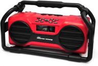 🔊 water-resistant bluetooth boombox speaker | pyle industrial rugged radio box, rechargeable battery, mp3/usb/sd/aux-red logo