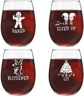 🍷 set of 4 drunk christmas stemless wine glasses - hilarious holiday party themed wine glass collection with 4 designs | 15 oz merry party cups & gift exchange idea for white elephant, xmas logo