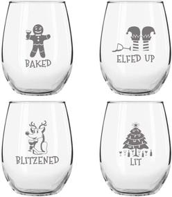 img 3 attached to 🍷 Set of 4 Drunk Christmas Stemless Wine Glasses - Hilarious Holiday Party Themed Wine Glass Collection with 4 Designs | 15 oz Merry Party Cups & Gift Exchange Idea for White Elephant, Xmas