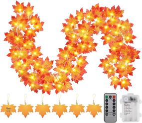 img 4 attached to Thanksgiving Fall Garland String Lights - 50 LED 16.4Ft with Timer 🍂 and Remote Control, Lighted Autumn Leaves Decorations, Battery Operated Home Party Indoor Mantle Lights