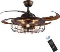 🌀 siljoy 48" retractable blades chandelier ceiling fan: industrial retro fandelier with remote and antique rusty cage for farmhouse living room, bedroom, office логотип