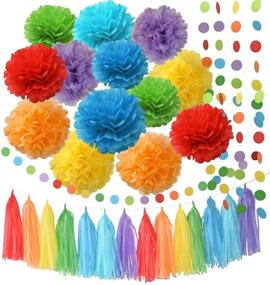 img 4 attached to 🌈 Vibrant Rainbow Party Decorations: Tissue Paper Pom Pom Garland & Supplies for Colorful Birthday/ Baby Shower/Back to School Parties