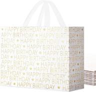 🎁 packqueen 12 happy birthday gift bags with handles 13x5x10 inches – large bulk gift bags in gold letters for all ages and genders logo