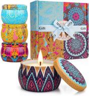 set of 4 scented candles for women - 4.4 oz soy wax portable travel & home tin jar candles with essential oils - ideal for bath, stress relief, yoga - aromatherapy candles with powerful fragrance logo