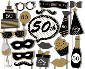 img 1 attached to 🎉 Premium 50th Birthday Photo Booth Props Kit - 20 Pack Black and Gold Party Camera Props Assembled for Perfect Celebration