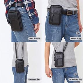 img 3 attached to 📱 Genuine Leather Cell Phone Holster with Magnetic Cover Belt Clip Pouch - iPhone 13 Pro Max, 12 Pro Max, XS Max Compatible (with Phone Case on) - Men's Black Crossbody Purse Bag Holder Belt Loop Messenger