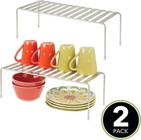 img 3 attached to 📦 mDesign 2 Tier Raised Metal Storage Shelf Rack - Modern Food and Kitchen Organizer for Cabinets, Pantry Shelves, Countertops - Dishes, Plates, Bowls, Mugs, Glasses - 2 Pack - Satin Finish