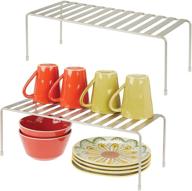 📦 mdesign 2 tier raised metal storage shelf rack - modern food and kitchen organizer for cabinets, pantry shelves, countertops - dishes, plates, bowls, mugs, glasses - 2 pack - satin finish логотип