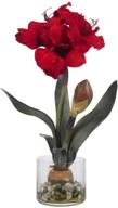 🌺 stunning red amaryllis with round vase: artificial arrangement, 22"x 6"x 6.5" - nearly natural logo