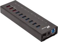 xcellon 10-port slim aluminum usb 3.0 hub with 3 dual data/charging ports and power supply logo