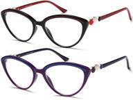 👓 stylish 2-pack cat eye blue light blocking computer readers +1.75 - red purple reading glasses for women logo