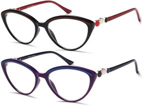 img 4 attached to 👓 Stylish 2-Pack Cat Eye Blue Light Blocking Computer Readers +1.75 - Red Purple Reading Glasses for Women