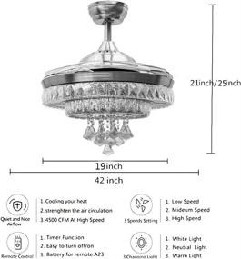 img 3 attached to 🌟 RuiWing 42-inch Modern Ceiling Fan with Crystal Light, Fandelier, Remote Control, Retractable Blades, 3 Color Options, 3 Speeds – Stylish Lighting Fixture for Bedroom, Indoor Living Room, Restaurant