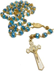 img 3 attached to 📿 Nazareth Store Light Blue Crystal Beads Rosary St Benedict Beaded Necklace 10mm Gold Plated Catholic Rosary Beads with Miraculous Medal & San Benito Cross - Includes Velvet Bag