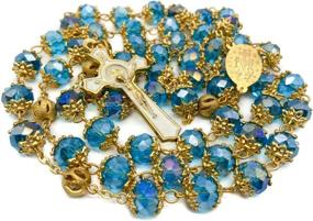 img 4 attached to 📿 Nazareth Store Light Blue Crystal Beads Rosary St Benedict Beaded Necklace 10mm Gold Plated Catholic Rosary Beads with Miraculous Medal & San Benito Cross - Includes Velvet Bag