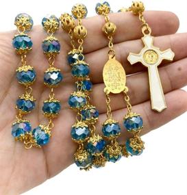 img 2 attached to 📿 Nazareth Store Light Blue Crystal Beads Rosary St Benedict Beaded Necklace 10mm Gold Plated Catholic Rosary Beads with Miraculous Medal & San Benito Cross - Includes Velvet Bag